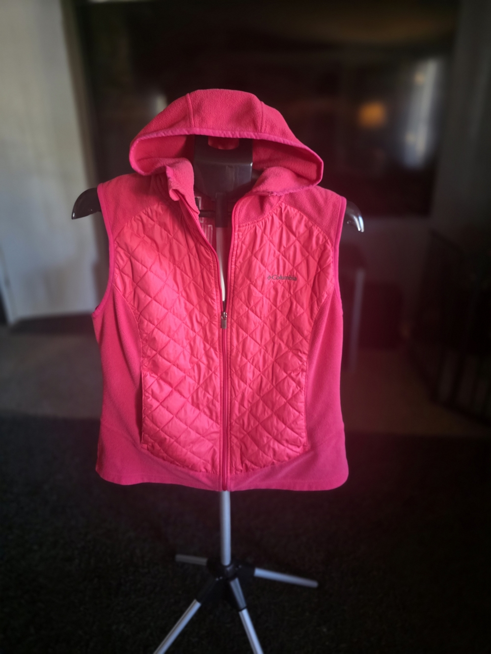 Columbia Quilted Hooded Vest  Bright Pink